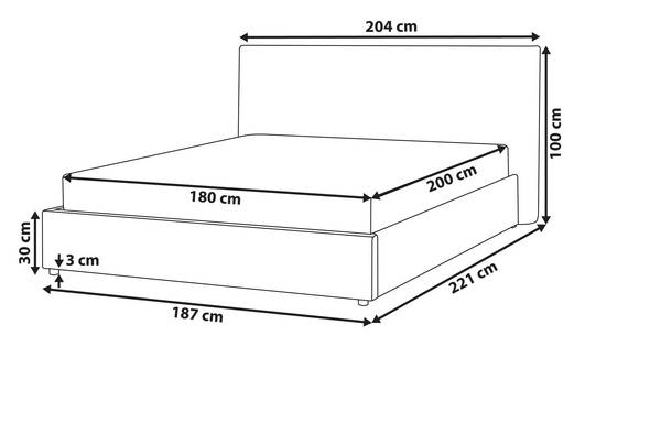 Doppelbett LAVAUR Cremeweiß - Weiß - Breite: 203 cm - Bambus - Liegefläche Breite: 180 cm
