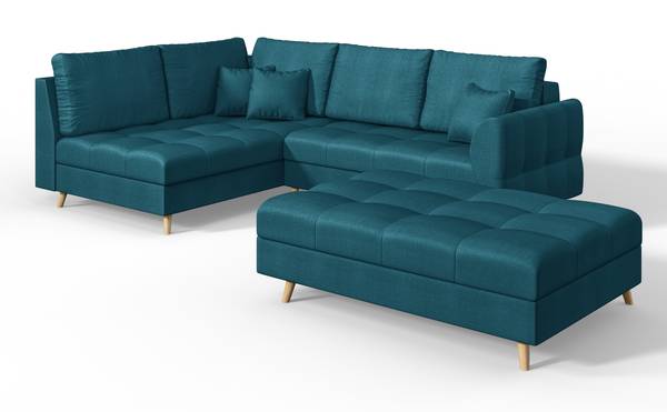 Skandinavisches Ecksofa Amber mit Hocker Türkis - Ecke davorstehend links