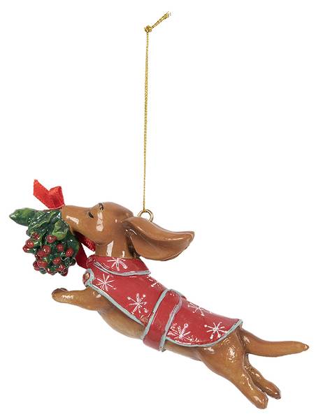 Kersthanger Hond MC665632 bruin - kunststof - 2 x 4 x 12 cm