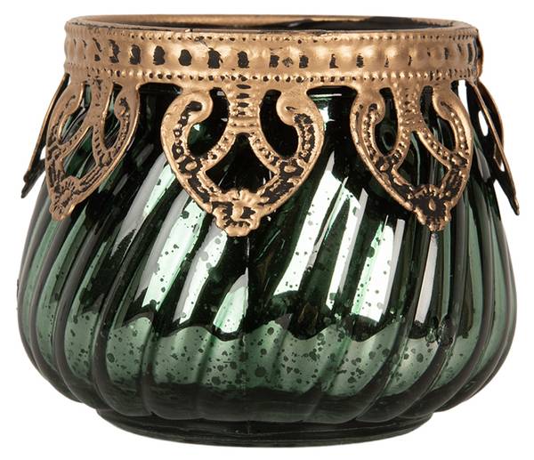 Waxinelichthouder Isidno groen - glas - 8 x 7 x 8 cm