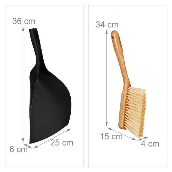 Kehrgarnitur aus Schaufel und Besen Schwarz - Braun - Bambus - Kunststoff - 25 x 36 x 6 cm