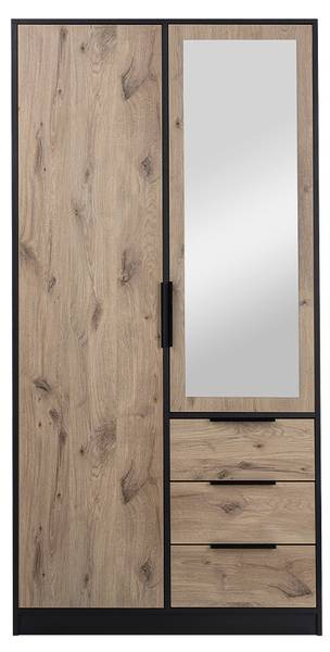 Kleiderschrank Lati 2D Schwarz - Braun - Holzwerkstoff - 100 x 200 x 58 cm