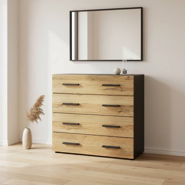 Kommode Den Schwarz - Eiche Dekor - 76 x 72 x 33 cm