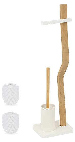 Toiletbutler hout en metaal lichtbruin - wit