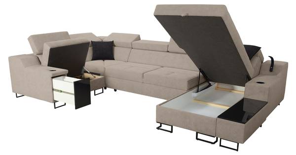 Ecksofa Alicante IV Mini Beige - Schwarz - Ecke davorstehend links