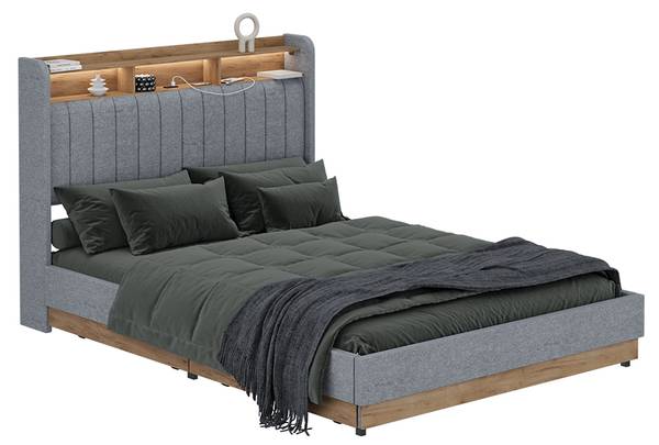 Polsterbett Nura 59368 Grau - Eiche Dakota Dekor