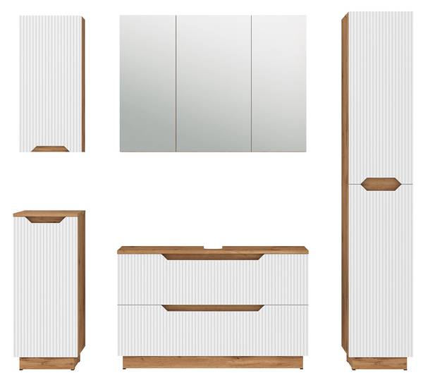 Badmöbel-Set Lotta 59409 5er Set Eiche Dekor - Weiß