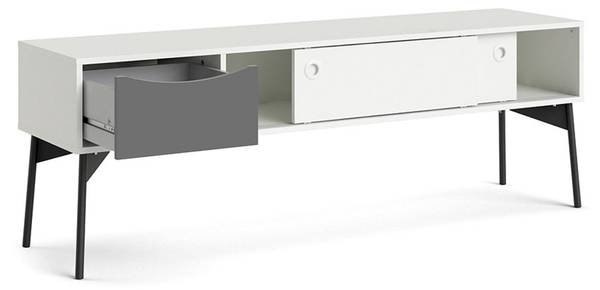 Table TV Elly Blanc - En partie en bois massif - 154 x 53 x 39 cm