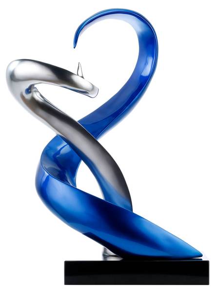 Skulptur Abstrakt Fal Blau - Silber - Kunststein - Kunststoff - 45 x 63 x 28 cm