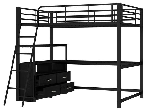Hochbett BB3715 Schwarz - Metall - 145 x 180 x 204 cm
