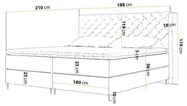 Boxspringbett BERGAMO Hellgrau - Tiefe: 208 cm