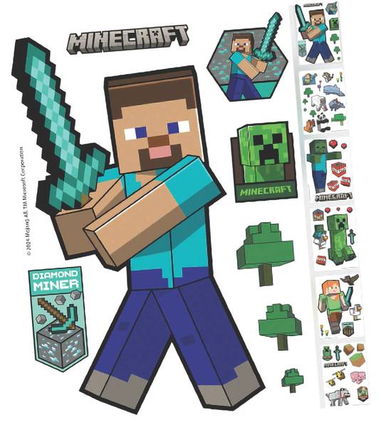 Wandtattoo Sticker MINECRAFT Blau - Braun - Grün - Rot - Kunststoff - 21 x 28 x 1 cm