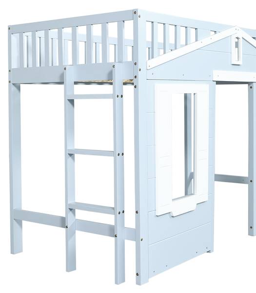 Hochbett OzeanAttic Ⅰ Blau - Holzwerkstoff - Massivholz - 95 x 135 x 210 cm
