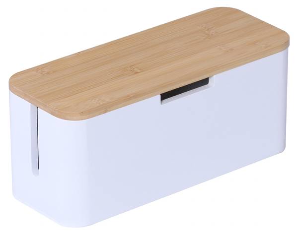 Kabelbox aus Bambus Hellbraun - Weiß