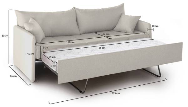 3-Sitzer Schlafsofa Avellana Beige - Massivholz - 205 x 80 x 86 cm