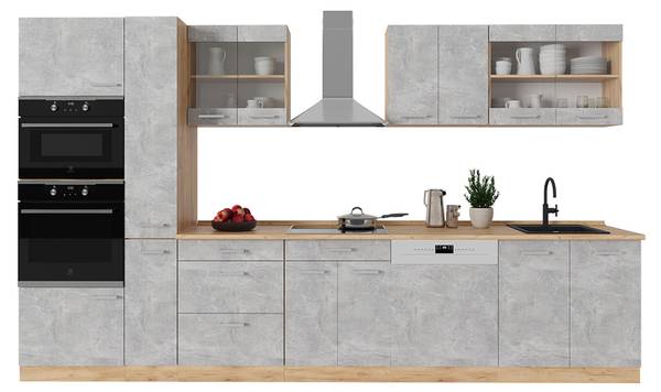 Complete keukeneenheid R-Line 53466 bruin - grijs - chroom - 350 x 82 x 46 cm