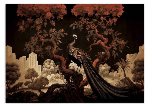 Fotobehang pauw dier boom 350 x 245 cm