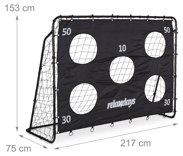 Schwarzes Fußballtor mit Torwand Schwarz - Grau - Weiß - Polyester - Stahl - 217 x 153 x 75 cm