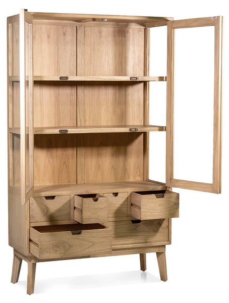 Vitrinenschrank Scandi Beige - Holz teilmassiv - 105 x 180 x 40 cm