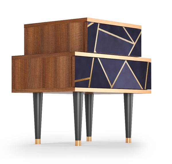 Nachttisch NS1 Walnuss Blau - Holzwerkstoff - 58 x 58 x 41 cm