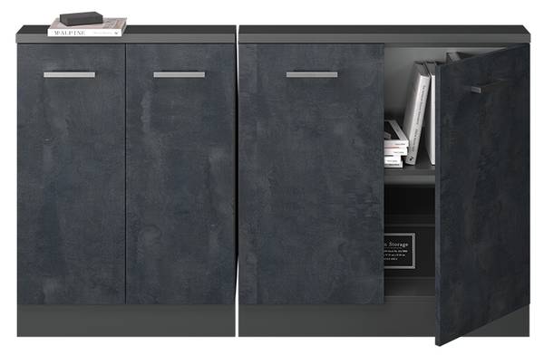Küchenschrank für Dachschrägen 58138 Anthrazit - Beton Dekor - Dunkelgrau - Breite: 140 cm