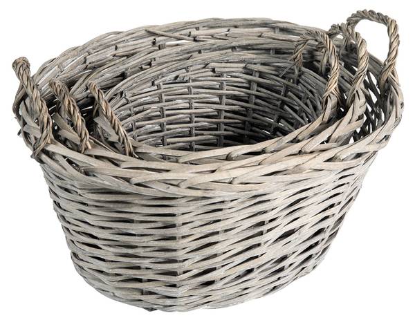 Weidenkörbe JUNAN 3er Set Grau - Weide - 46 x 26 x 37 cm