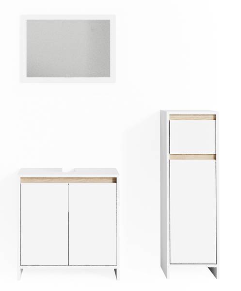 Badmöbel-Set Emma 29824 3er Set Eiche Sonoma Dekor - Weiß