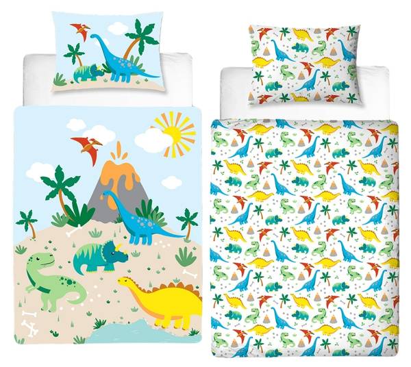 Babybettwäsche Dino 2-tlg. Türkis - Weiß - Gelb - Textil - 100 x 135 x 1 cm