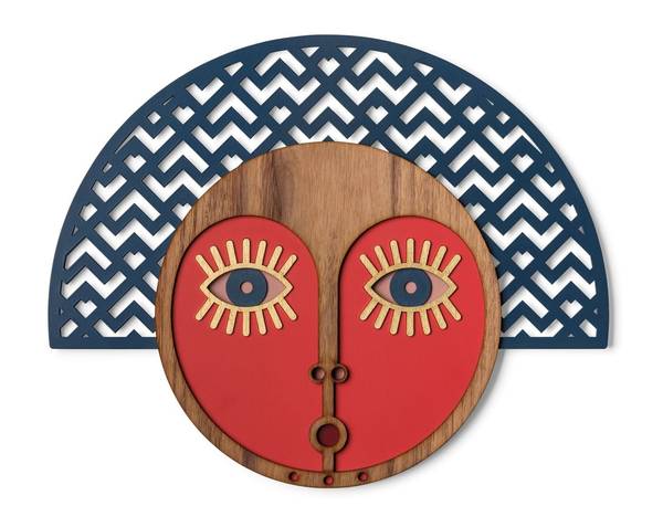 Masque decoratif mural Moderne Rouge - ABS - Verre acrylique - Mélamine - 43 x 35 x 1 cm