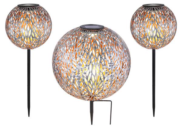 3er Set Solarkugeln Garten, Metall Gold - Silber - Metall - 18 x 54 x 18 cm