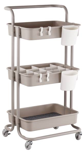 Rolwagen 3 planken beige - grijs - wit - vilt - staal - 43 x 86 x 36 cm