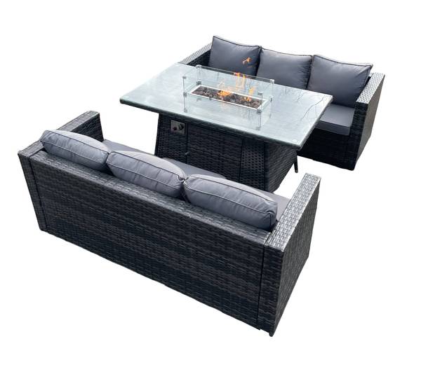 Rattan Sofa Set 6-Sitzer Gartenmöbel Grau - Webstoff - Polyresin - 65 x 66 x 176 cm