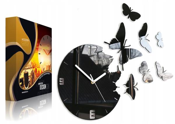 Wanduhr Schmetterlinge Glas Schwarz