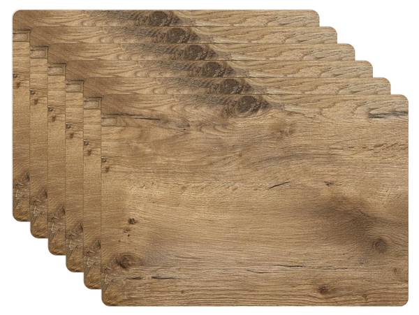PLATZSETS Holz-Optik 6er-Set Braun - Vinyl - 45 x 30 x 1 cm