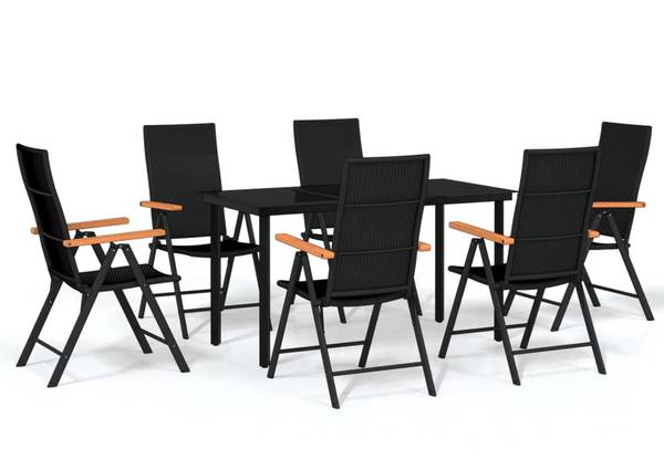 Garten-Essgruppe 3013383-2 (7-teilig) Schwarz - Stahl - Polyethylen - 70 x 74 x 140 cm