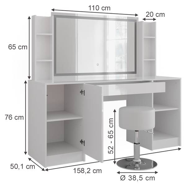 Schminktisch Sherry 57649 4er Set Weiß - Holzwerkstoff - 159 x 146 x 51 cm
