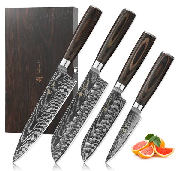 Damastmesser-Set Edib Essentials 4-tlg. Braun - Holzwerkstoff - Metall
