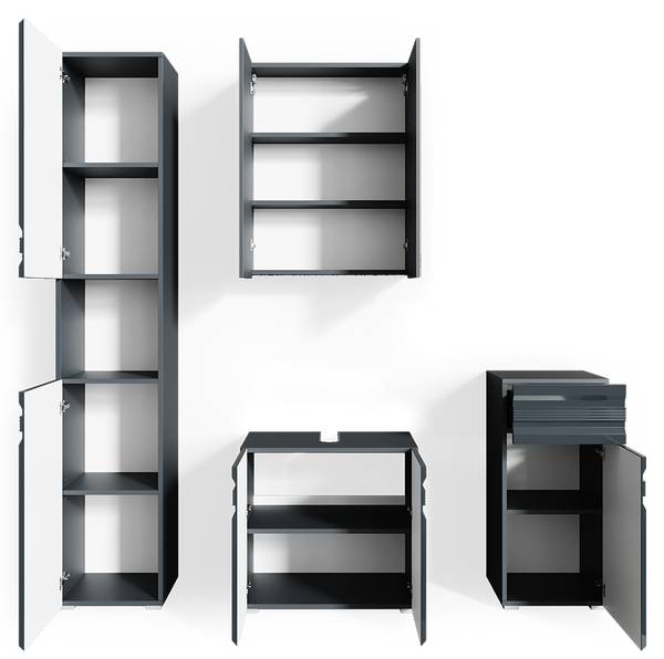 Badmöbel-Set Fredd 30010 4er Set Anthrazit - Hochglanz Anthrazit