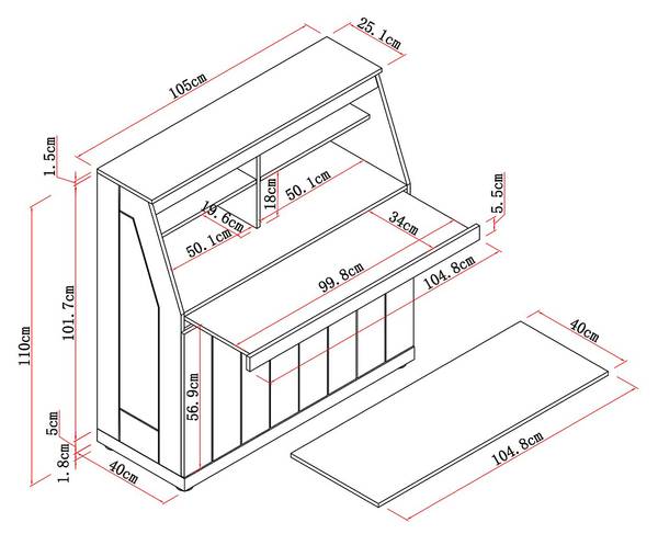 Sekretär DUTASI Beige - Holz teilmassiv - 40 x 110 x 105 cm