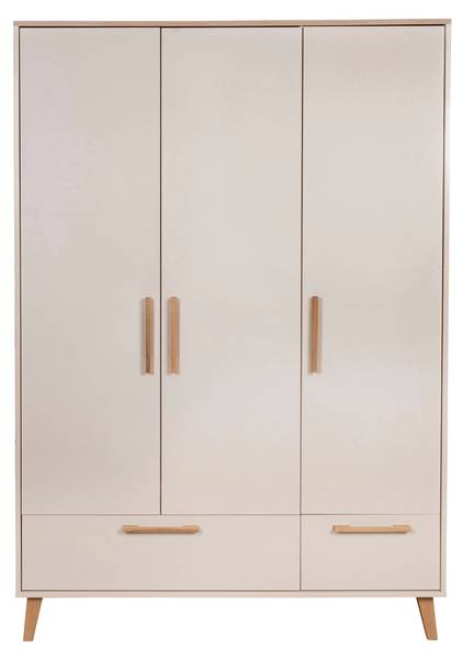 Kleiderschrank 3 türig Jil Beige - Holzwerkstoff - Massivholz - 138 x 200 x 55 cm