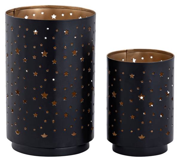 Teelichthalter Kerzenständer 2er Set Schwarz - Metall - 11 x 16 x 11 cm