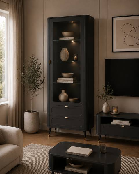 Vitrine Douro Noir - Bois manufacturé - 79 x 193 x 40 cm