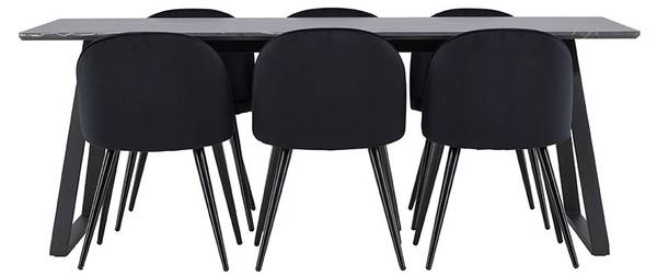 Essgruppe Malaga (7-teilig) Schwarz - Glas Schwarz - Hochglanz Schwarz - Grau