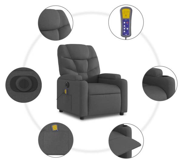 Massagesessel mit Aufstehhilfe 3032386-4 Dunkelgrau - Grau