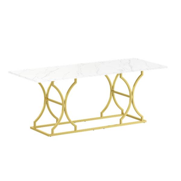 Table à manger MARBWoody Blanc - Bois manufacturé - 80 x 76 x 200 cm