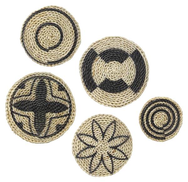 Wanddekoration Kreis 5-Teilig Schwarz - Braun - Mischgewebe - 25 x 25 x 2 cm