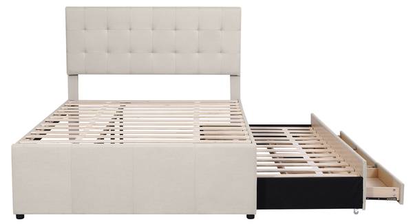 Polsterbett JIA AAB28 Beige - Leinen - 140 x 118 x 200 cm