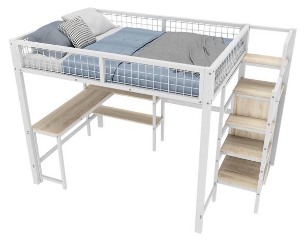 Hochbett BB2452 Weiß - Massivholz - 145 x 180 x 249 cm
