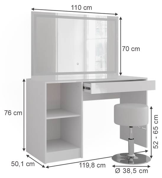 Coiffeuse Sherry 57577 Blanc - Bois manufacturé - 120 x 76 x 51 cm
