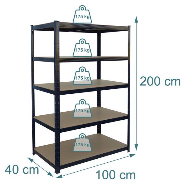 Schwerlastregal 5 Böden versch. Größen 100 x 200 x 40 cm